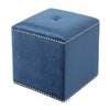 Neli Ottoman, Blue Velvet, Single Tuft on Top, Nailhead Trim, 17 Inch