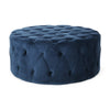 Vivan Ottoman | Tufted Blue Velvet | Soft Cushions | Round 40 Inch Top