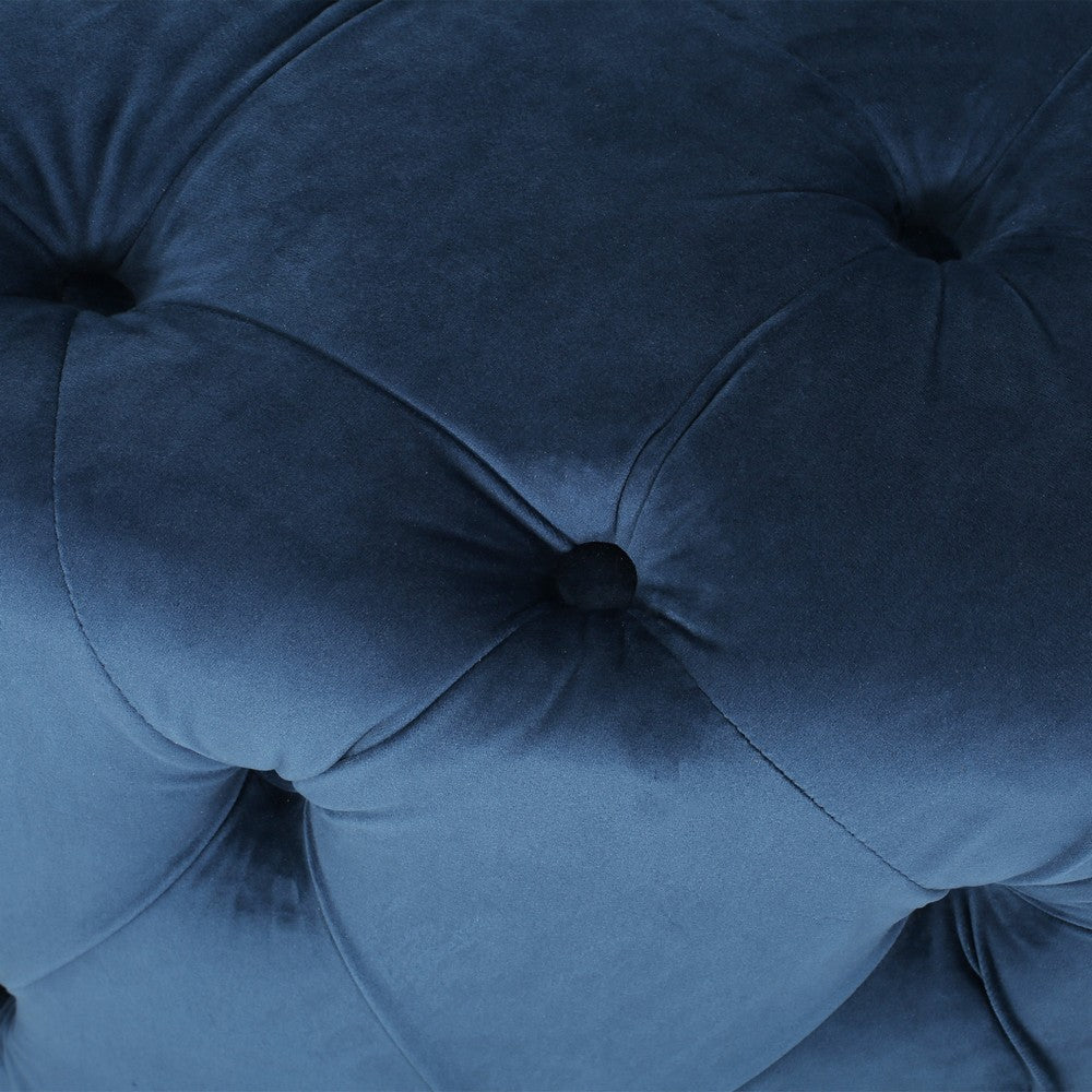 Vivan Ottoman | Tufted Blue Velvet | Soft Cushions | Round 40 Inch Top