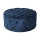 Vivan Ottoman, Tufted Blue Velvet, Soft Cushions, Round 40 Inch Top