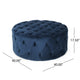 Vivan Ottoman | Tufted Blue Velvet | Soft Cushions | Round 40 Inch Top