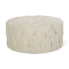 Vivan Ottoman Tufted Beige Velvet Soft Cushions Round 40 Inch Top