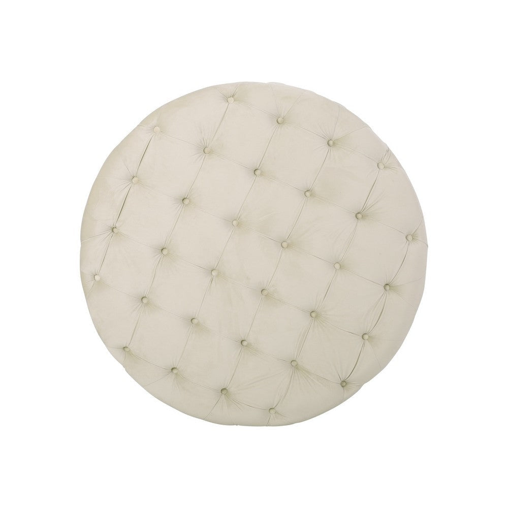 Vivan Ottoman Tufted Beige Velvet Soft Cushions Round 40 Inch Top