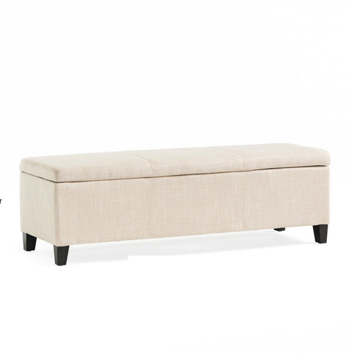Elias Storage Ottoman Bench, Detailed Beige Faux Leather, 51 Inch