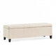Elias Storage Ottoman Bench, Detailed Beige Faux Leather, 51 Inch
