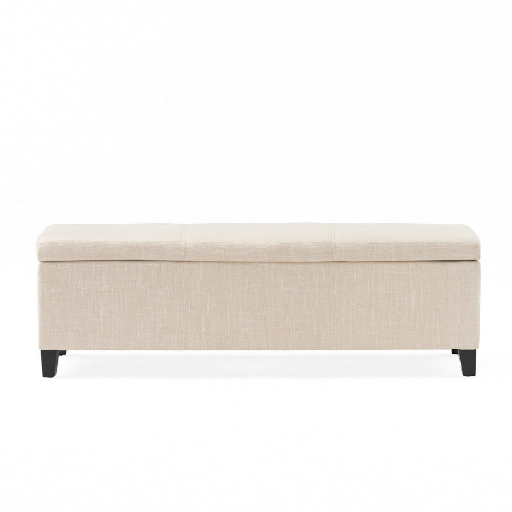 Elias Storage Ottoman Bench Detailed Beige Faux Leather 51 Inch BM327090