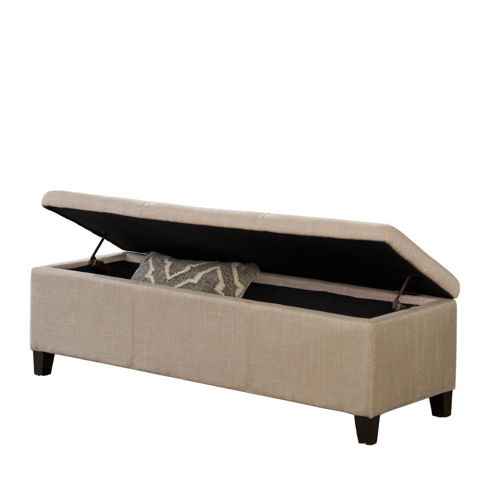 Elias Storage Ottoman Bench Detailed Beige Faux Leather 51 Inch BM327090