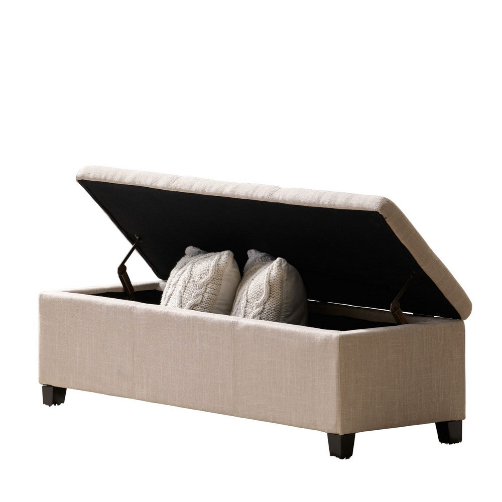 Elias Storage Ottoman Bench | Detailed Beige Faux Leather | 51 Inch