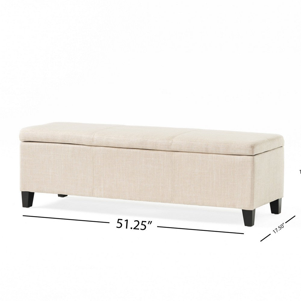 Elias Storage Ottoman Bench | Detailed Beige Faux Leather | 51 Inch