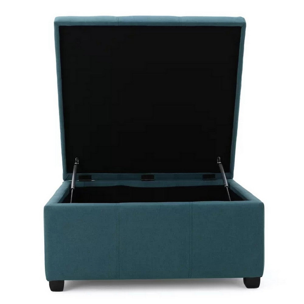 Carl Storage Ottoman | Teal Tufted Fabric | Soft Cushion | 35 Inch
