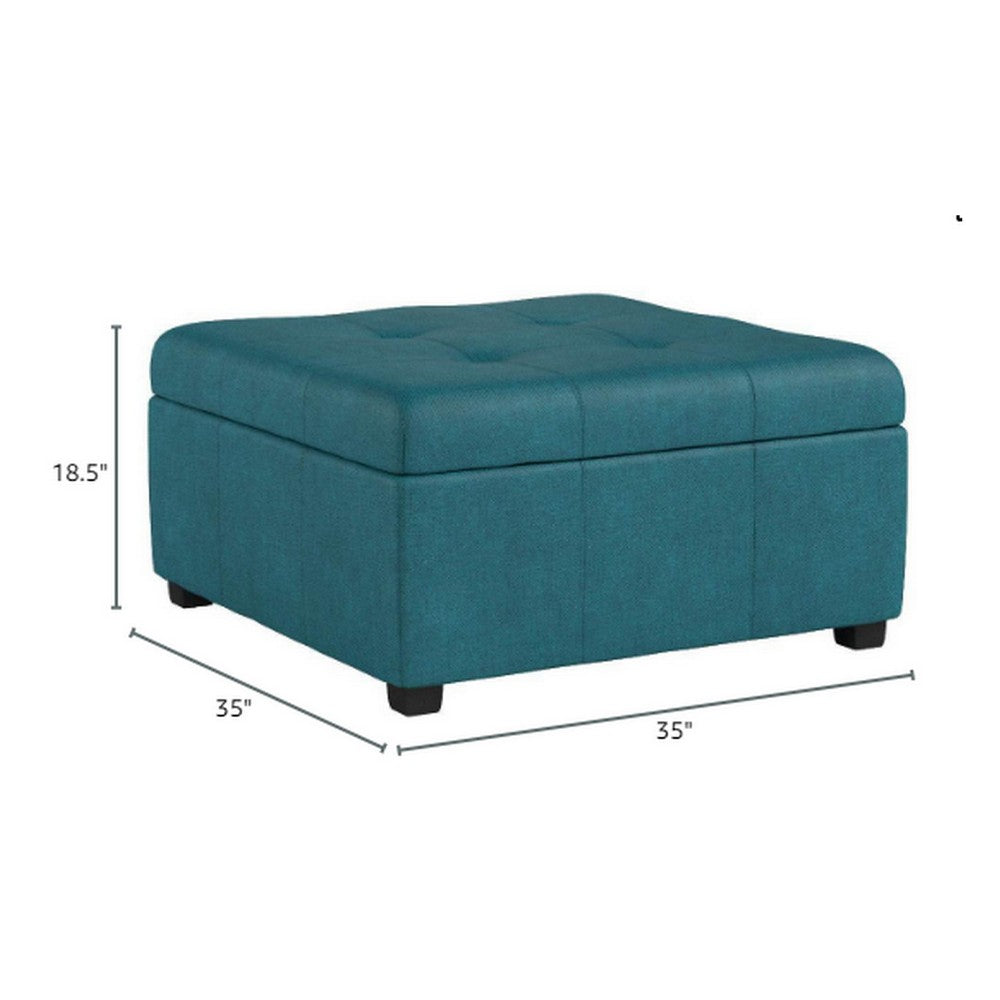 Carl Storage Ottoman | Teal Tufted Fabric | Soft Cushion | 35 Inch