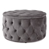 Keja Ottoman Tufted Dark Gray Velvet Soft Cushioning Round 30 Inch BM327094