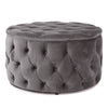 Keja Ottoman | Tufted Dark Gray Velvet | Soft Cushion | Round 30 Inch