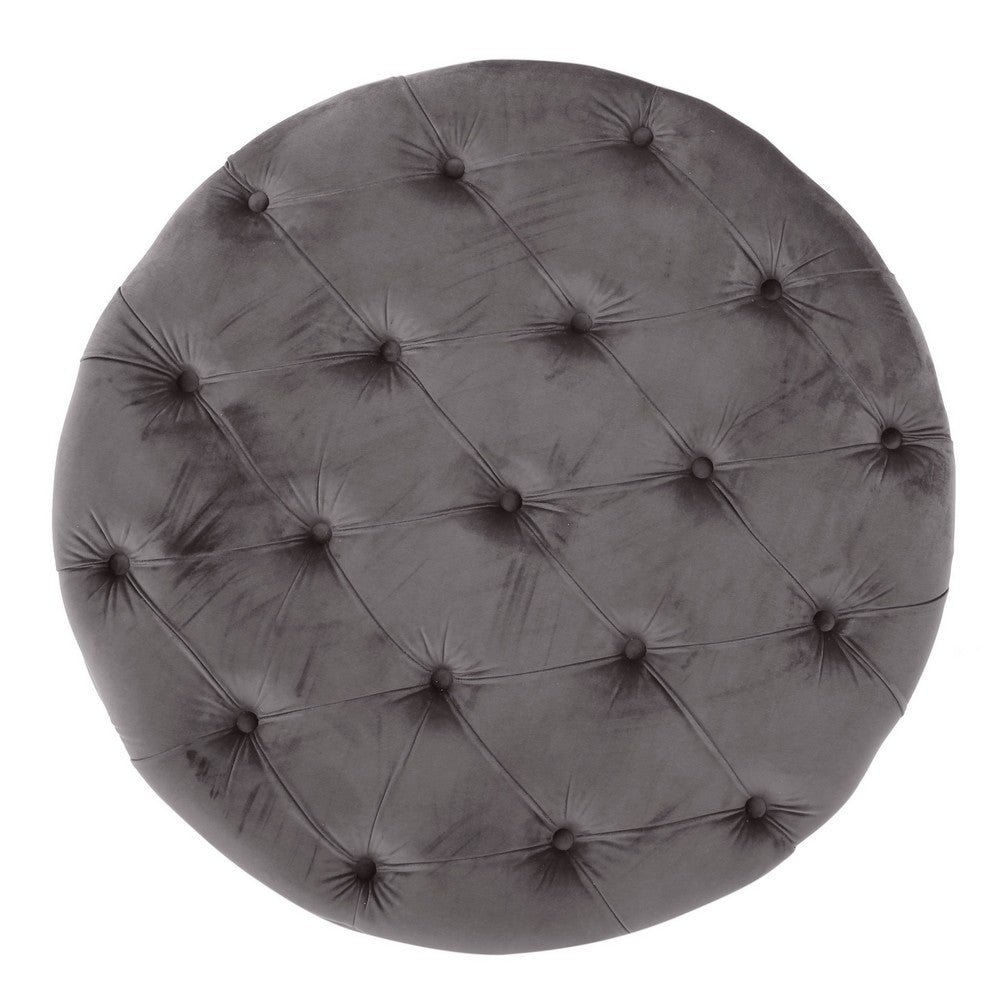 Keja Ottoman | Tufted Dark Gray Velvet | Soft Cushion | Round 30 Inch