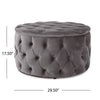 Keja Ottoman | Tufted Dark Gray Velvet | Soft Cushion | Round 30 Inch