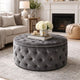 Keja Ottoman | Tufted Dark Gray Velvet | Soft Cushion | Round 30 Inch