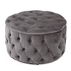 Keja Ottoman, Tufted Dark Gray Velvet, Soft Cushioning, Round 30 Inch