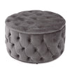 Keja Ottoman | Tufted Dark Gray Velvet | Soft Cushion | Round 30 Inch