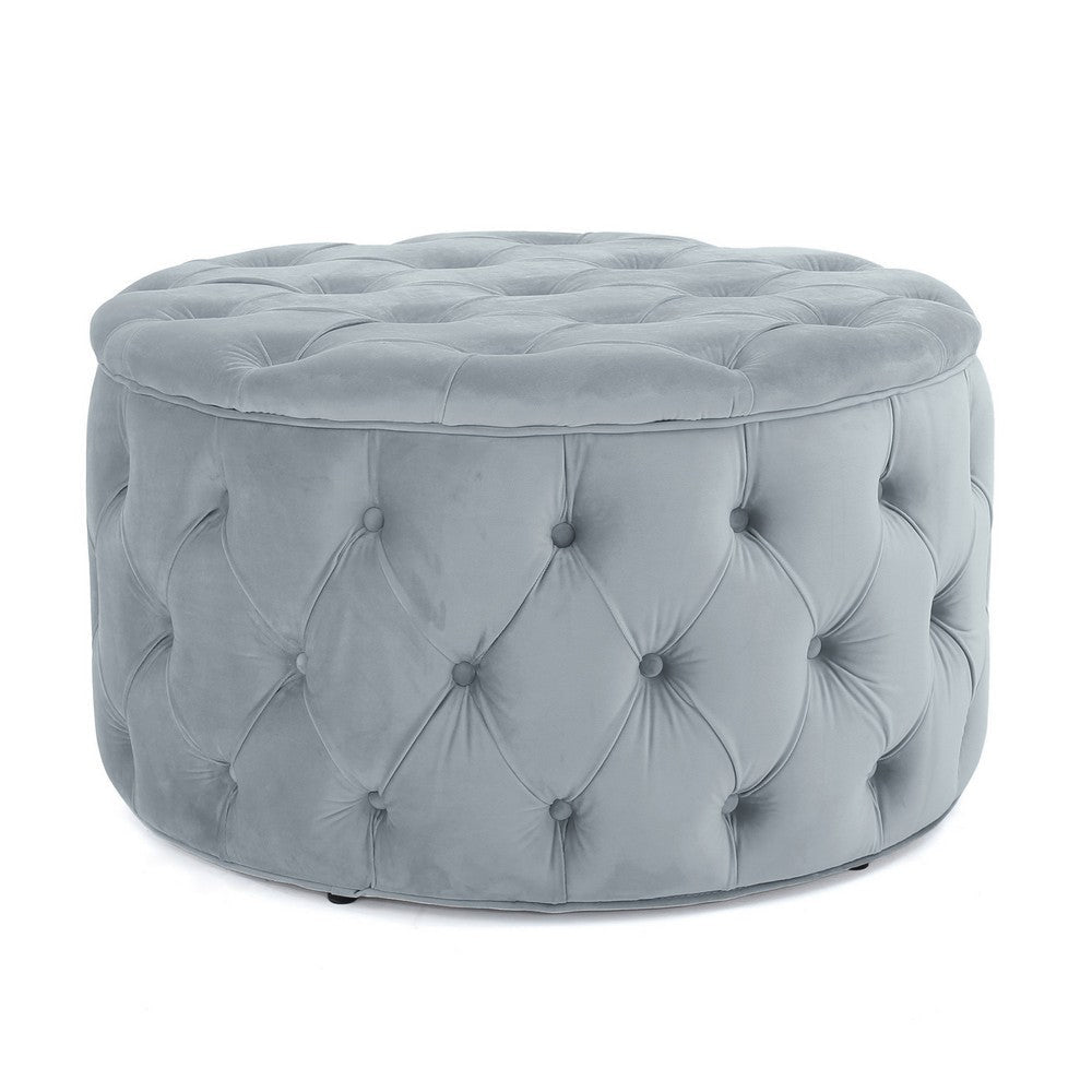 Keja Ottoman Tufted Light Gray Velvet Soft Cushioning Round 30 Inch