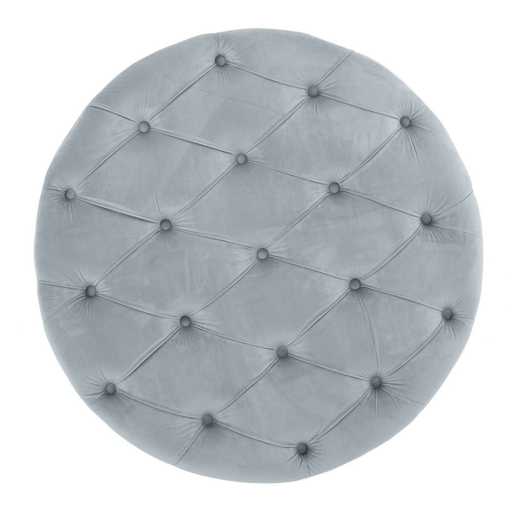 Keja Ottoman Tufted Light Gray Velvet Soft Cushioning Round 30 Inch