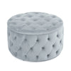 Keja Ottoman, Tufted Light Gray Velvet, Soft Cushioning, Round 30 Inch