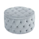 Keja Ottoman, Tufted Light Gray Velvet, Soft Cushioning, Round 30 Inch