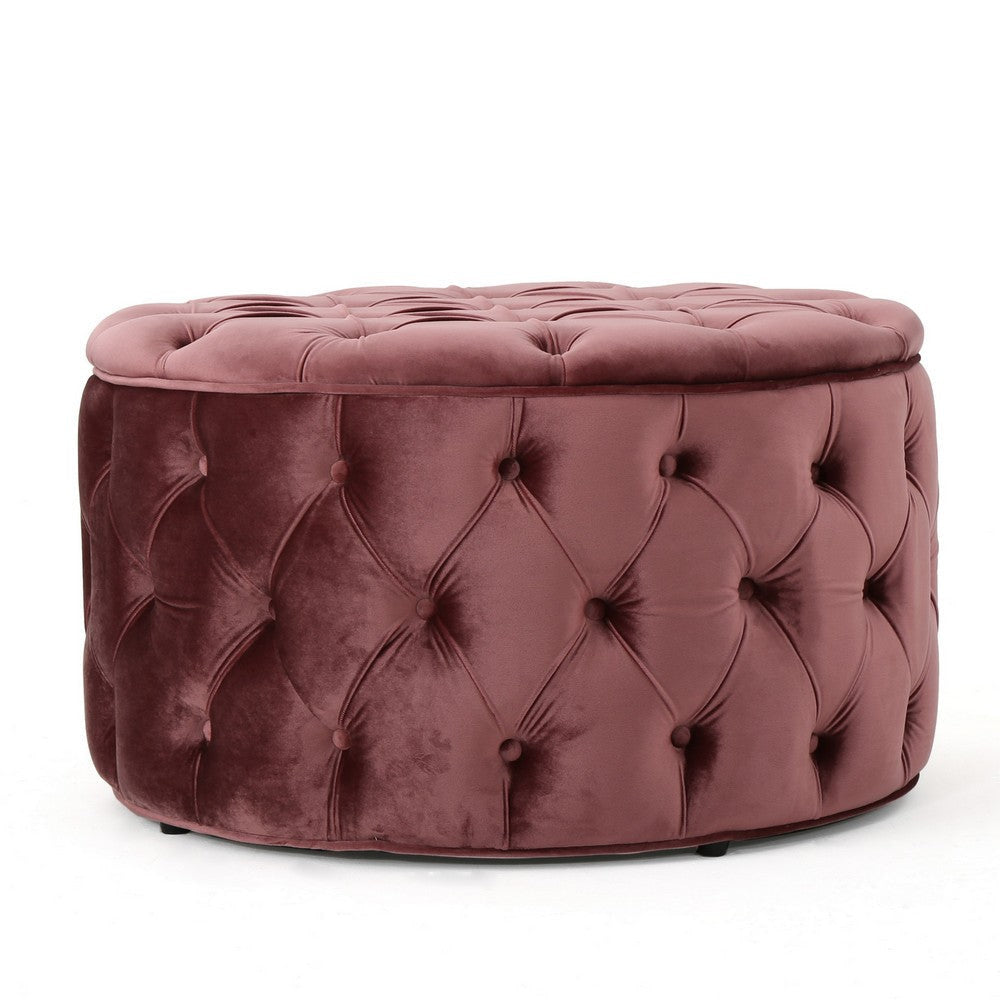 Keja Ottoman Tufted Blush Pink Velvet Soft Cushioning Round 30 Inch