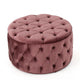 Keja Ottoman, Tufted Blush Pink Velvet, Soft Cushioning, Round 30 Inch