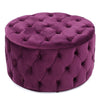 Keja Ottoman, Tufted Fuchsia Pink Velvet, Soft Cushion, Round 30 Inch