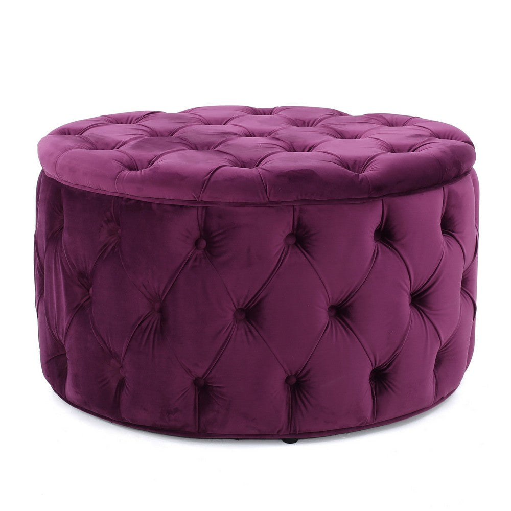 Keja Ottoman Tufted Fuchsia Pink Velvet Soft Cushion Round 30 Inch