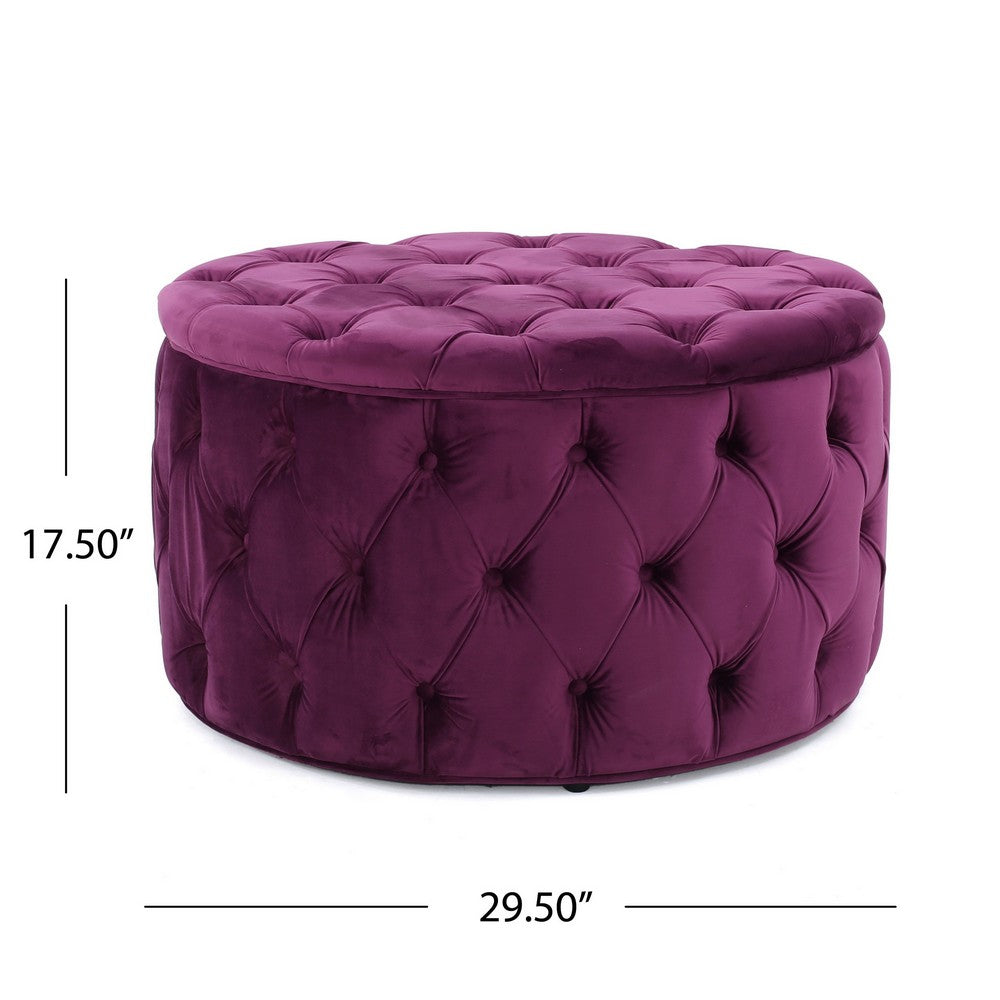 Keja Ottoman | Tufted Fuchsia Velvet | Soft Cushioning | Round 30 Inch