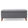 Storage Ottoman Bench Gray Fabric Cushions Brown Wood Legs 38 Inch BM327098