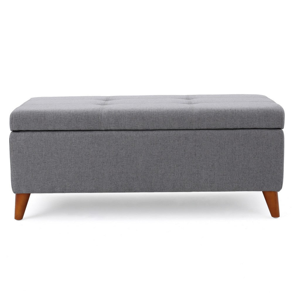 Storage Ottoman Bench Gray Fabric Cushions Brown Wood Legs 38 Inch BM327098