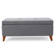 Storage Ottoman Bench Gray Fabric Cushions Brown Wood Legs 38 Inch BM327098