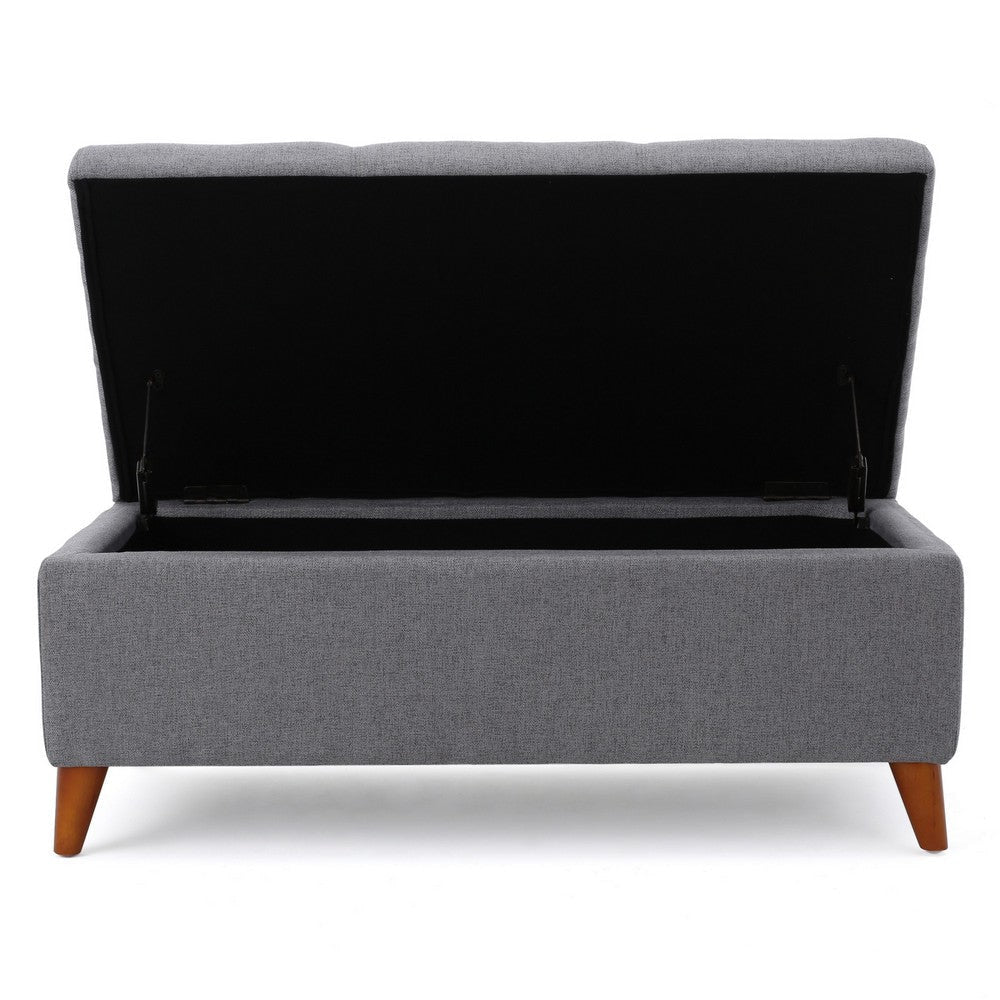 Storage Ottoman Bench Gray Fabric Cushions Brown Wood Legs 38 Inch BM327098