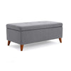Storage Ottoman Bench, Gray Fabric Cushions, Brown Wood Legs, 38 Inch