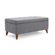 Storage Ottoman Bench, Gray Fabric Cushions, Brown Wood Legs, 38 Inch
