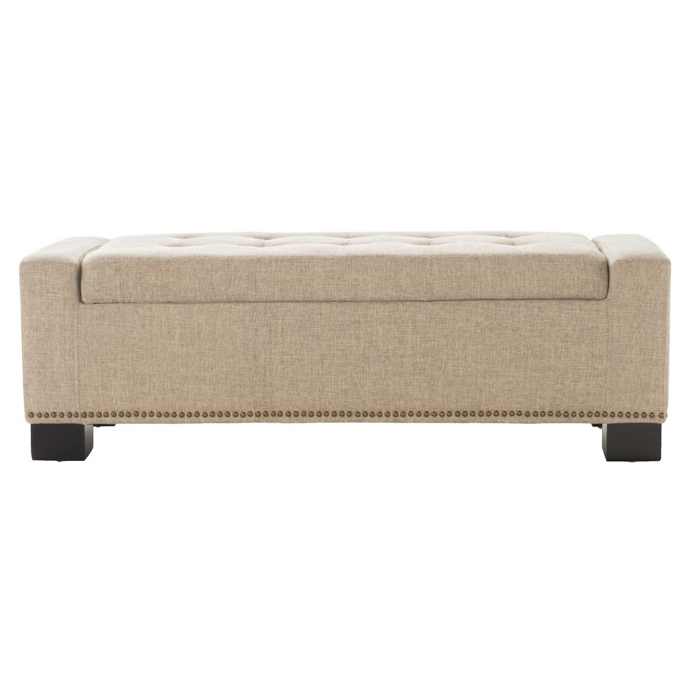 Abigail Storage Ottoman Bench | Nailhead Trim | Wheat Fabric | 51 Inch