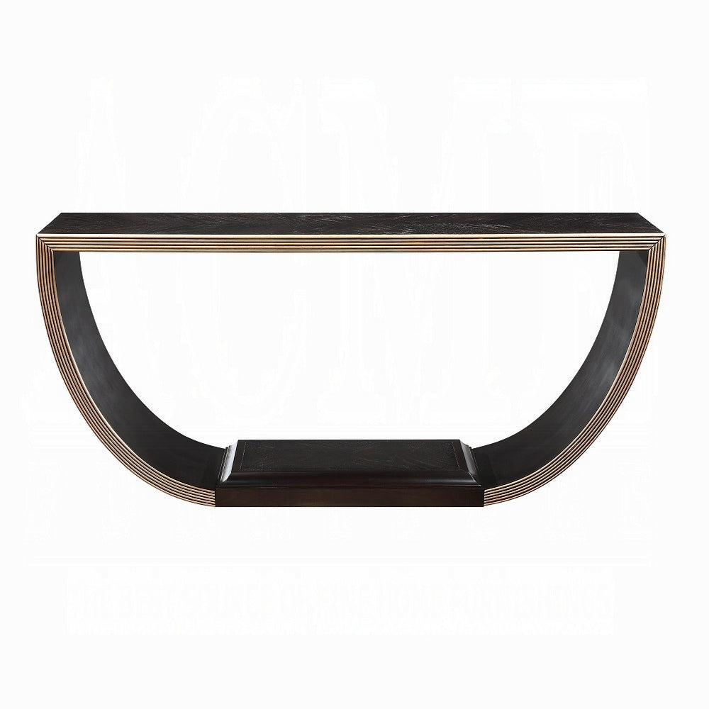 Riza Console Table Half Moon Wood Frame Black Gold Finish 70 Inch BM327203