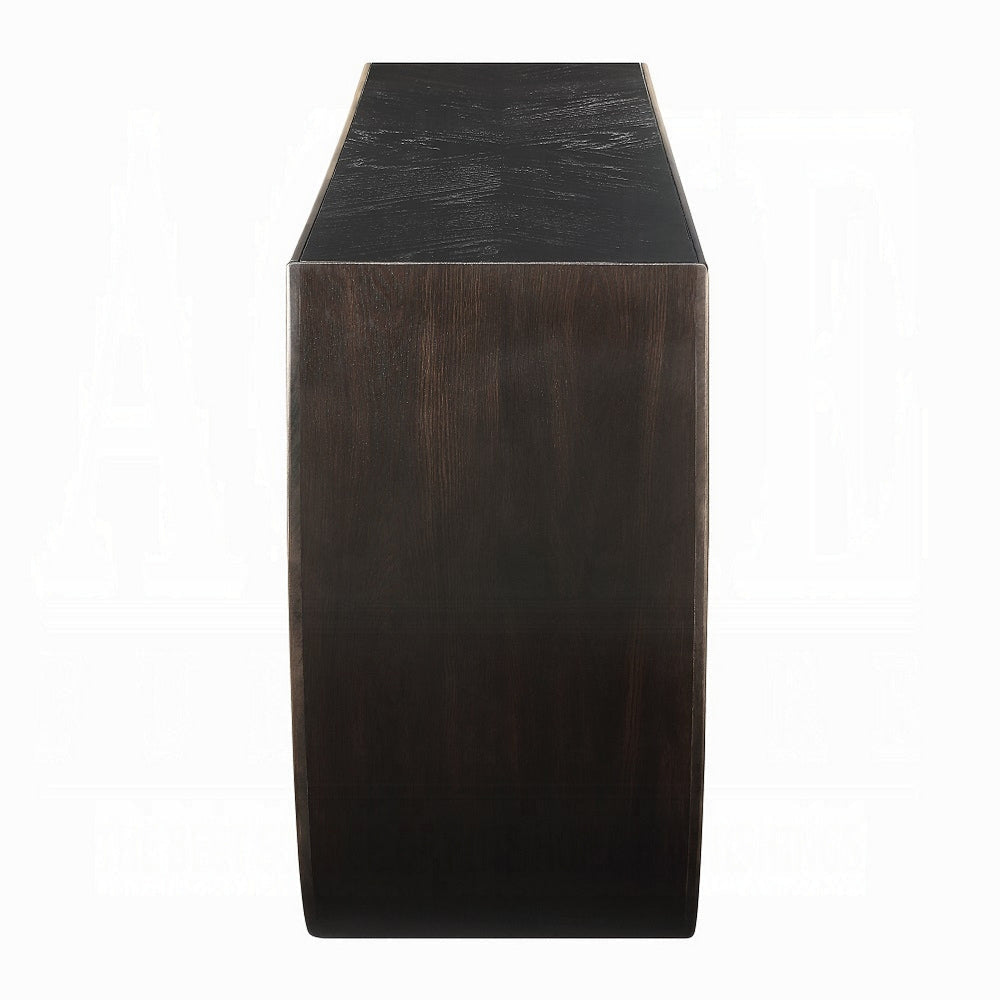 Riza Console Table Half Moon Wood Frame Black Gold Finish 70 Inch BM327203