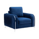 Wiena Accent Sofa Armchair, Vertical Pleated Blue Velvet, Chrome Legs
