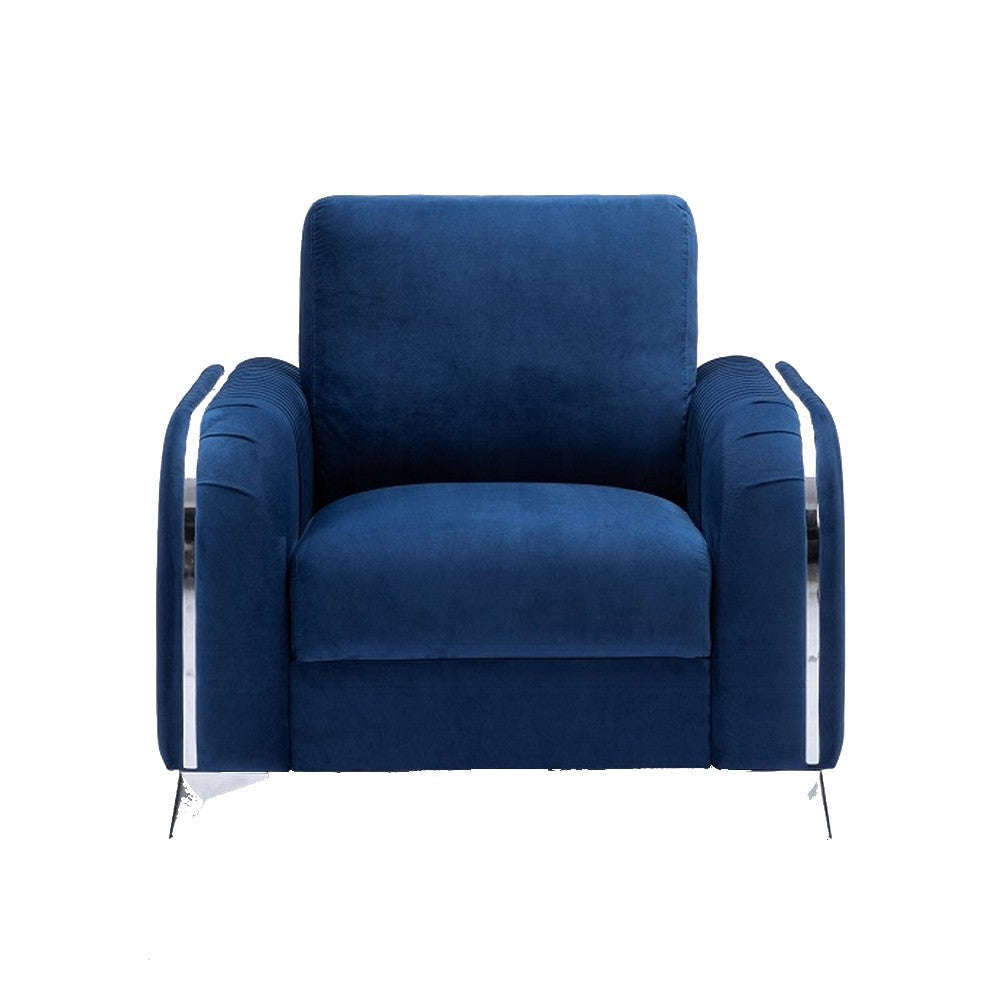 Wiena Accent Sofa Armchair Vertical Pleated Blue Velvet Chrome Legs BM327213