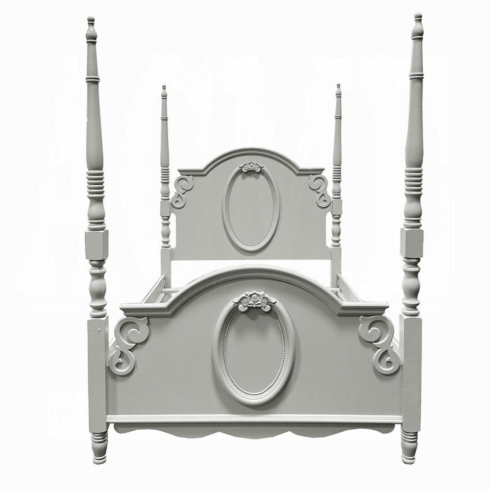Auri Twin Size Poster Bed Arch Headboard Classic Floral Motifs Gray