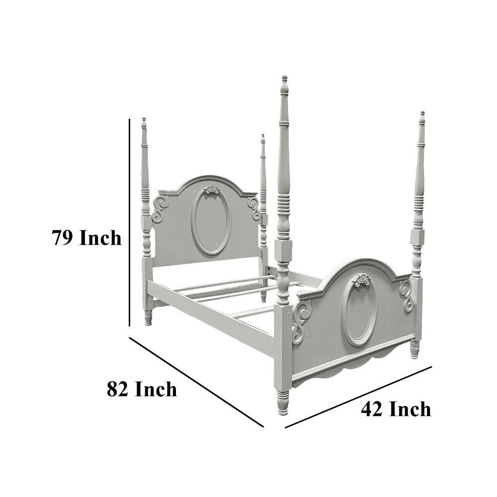 Auri Twin Size Poster Bed Arch Headboard Classic Floral Motifs Gray