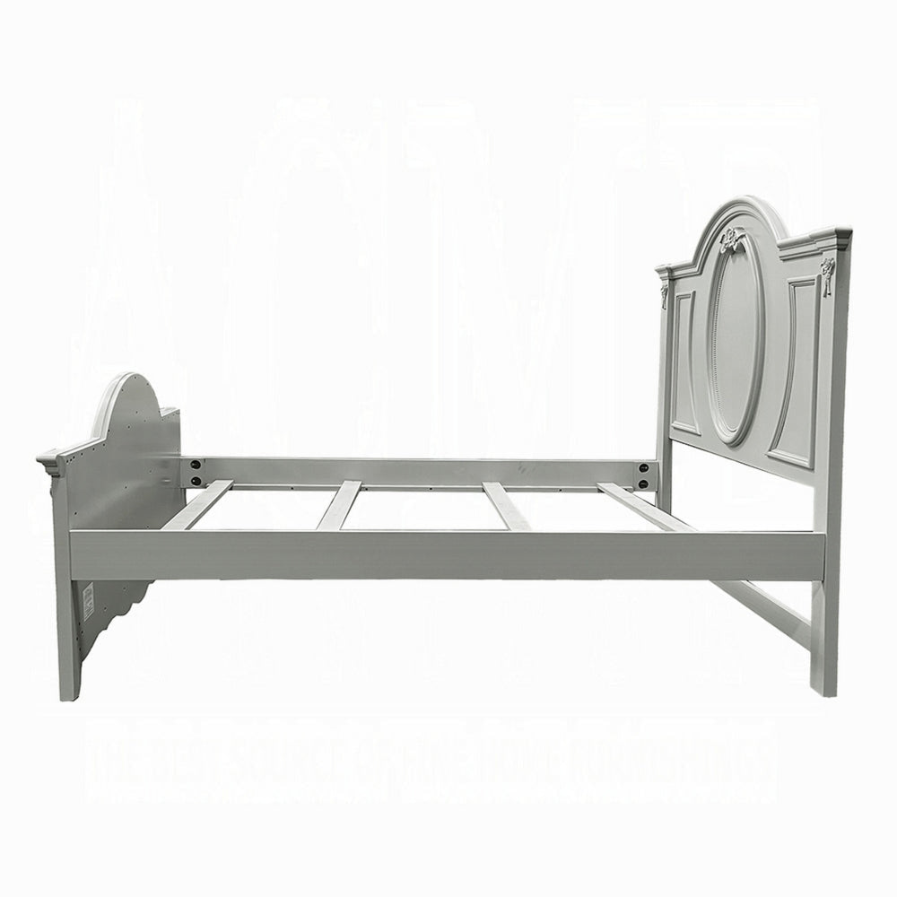 Auri Full Size Bed Arch Headboard Rope Molding w Floral Motifs Gray