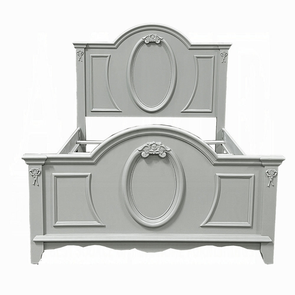 Auri Full Size Bed Arch Headboard Rope Molding w Floral Motifs Gray
