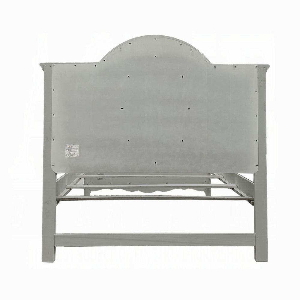 Auri Full Size Bed Arch Headboard Rope Molding w Floral Motifs Gray