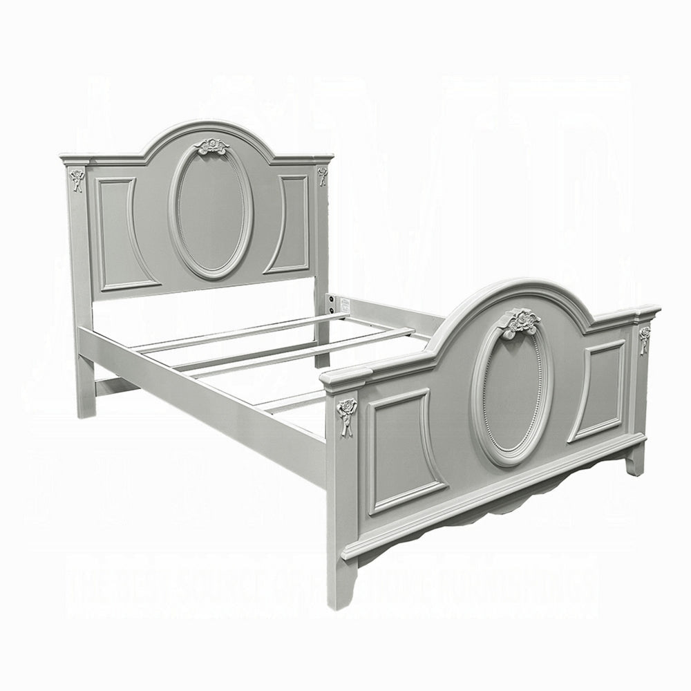 Auri Full Size Bed, Arch Headboard, Rope Molding w Floral Motifs, Gray