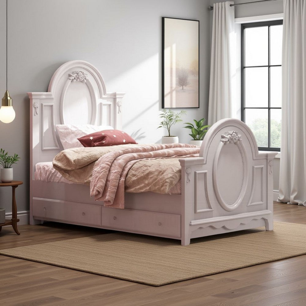 Auri Twin Size Bed, Arch Headboard, Rope Molding w Floral Motifs, Gray