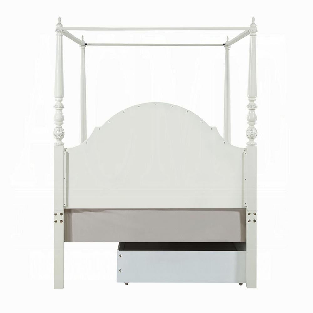 Dorie Full Size Poster Bed Embossed Floral and Oval Molding Ivory